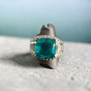 Large Sterling Silver Ring with Aqua Stone